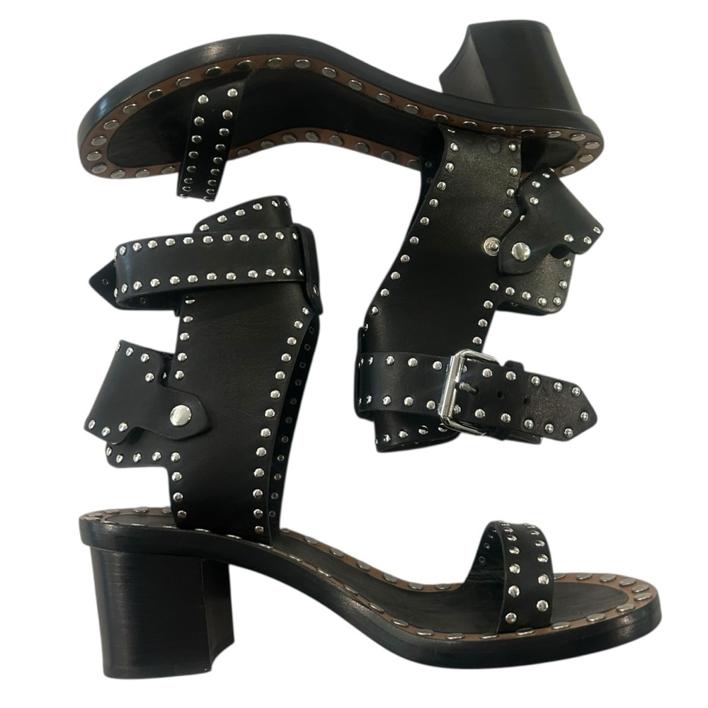 Isabel Marant Jaeryn Leather Studded Ankle Buckle 2" Block Heel w/box - Picture 4 of 6